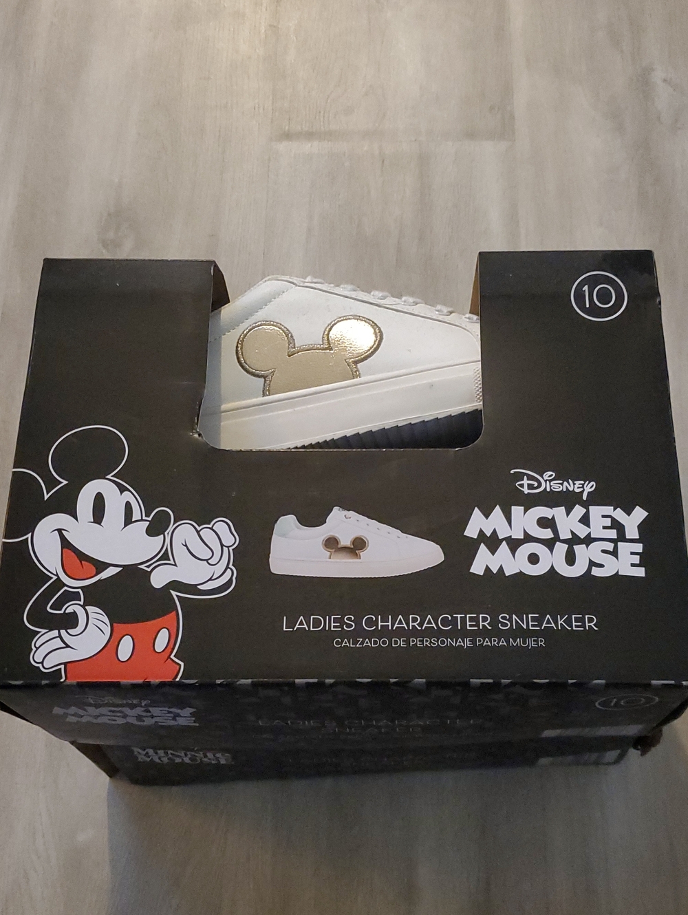 Disney Ladies White Sneakers with Gold Mickey Accent